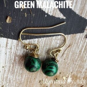 Alquimia Elegant Green Malachite gold hoop Earrings